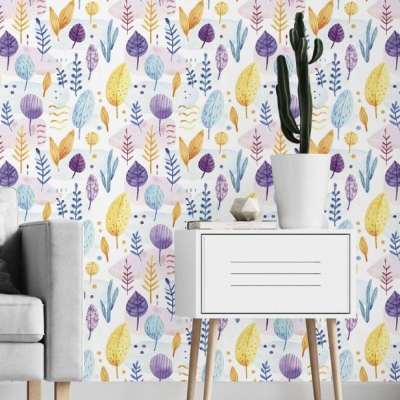 Papel de Parede Adesivo Folhas Aquarela N019046