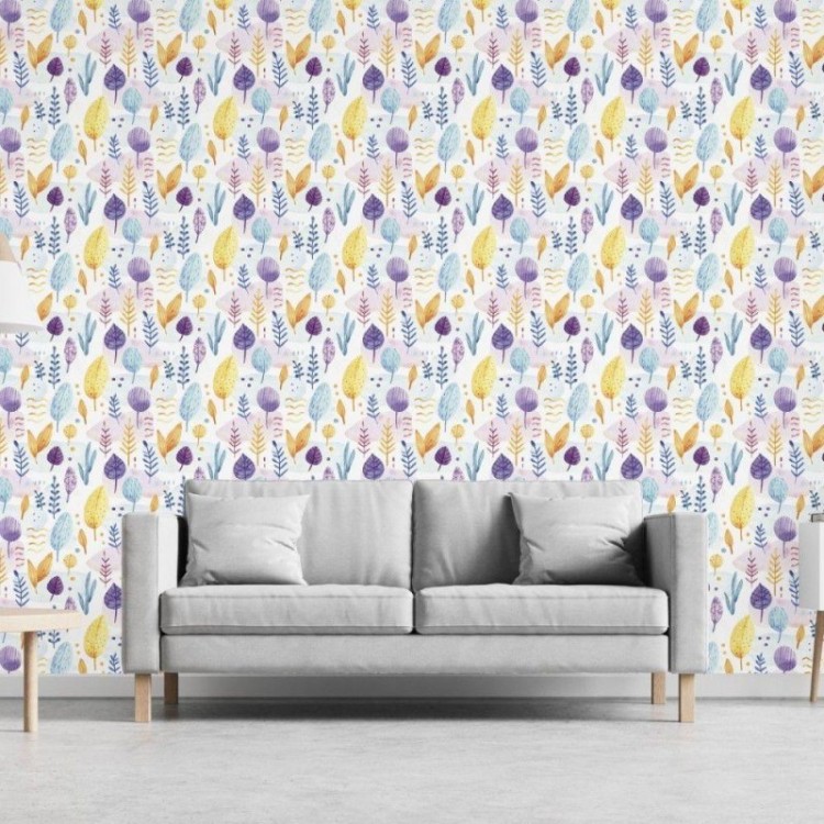 Papel de Parede Adesivo Folhas Aquarela N019046