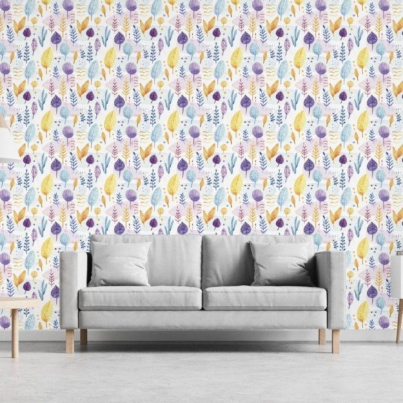 Papel de Parede Adesivo Folhas Aquarela N019046