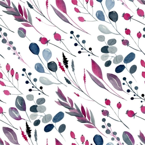 Papel de Parede Adesivo Folhas Aquarela Rosa e Roxo N09021