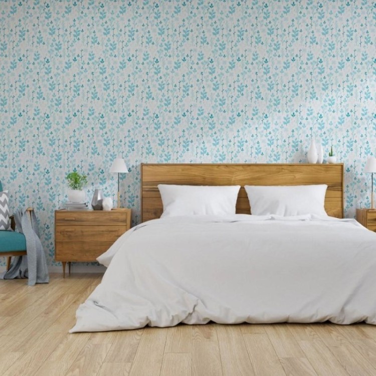 Papel de Parede Adesivo Folhas Azuis N013048
