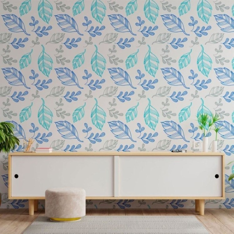 Papel de Parede Adesivo Folhas Azuis N013127