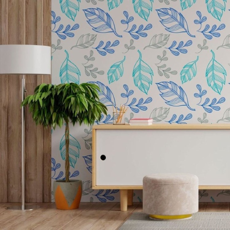 Papel de Parede Adesivo Folhas Azuis N013127