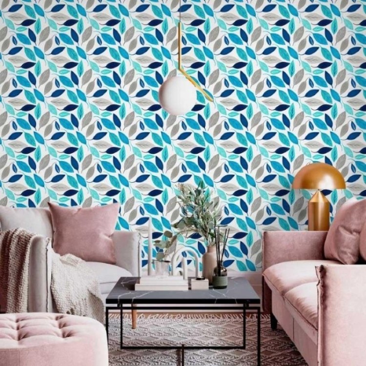 Papel de Parede Adesivo Folhas Azuis N013211