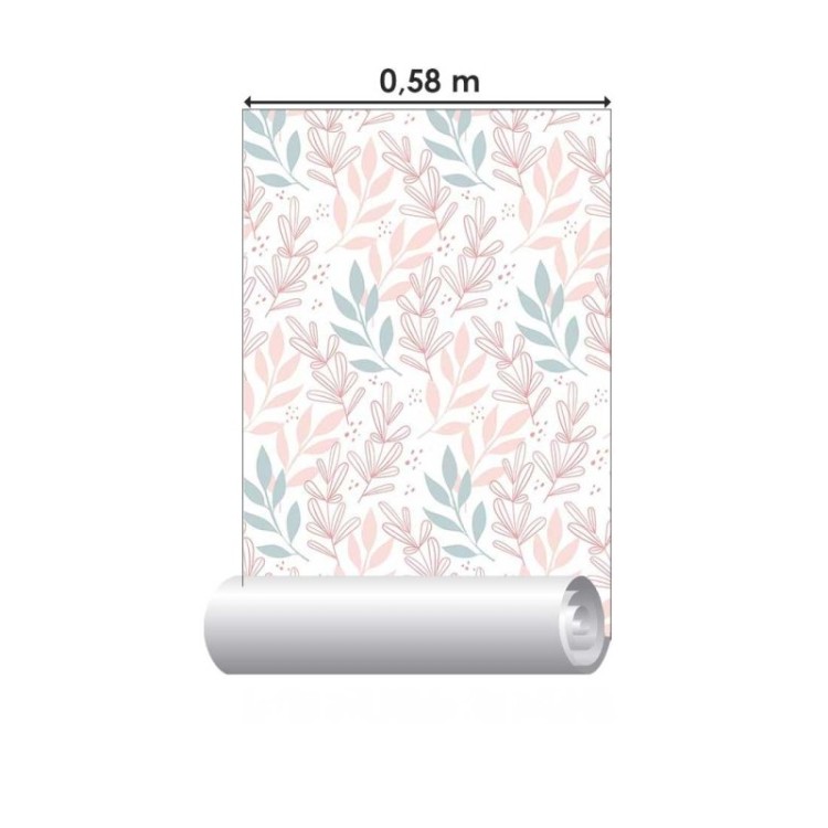 Papel de Parede Adesivo Folhas Azul e Rosa N08069