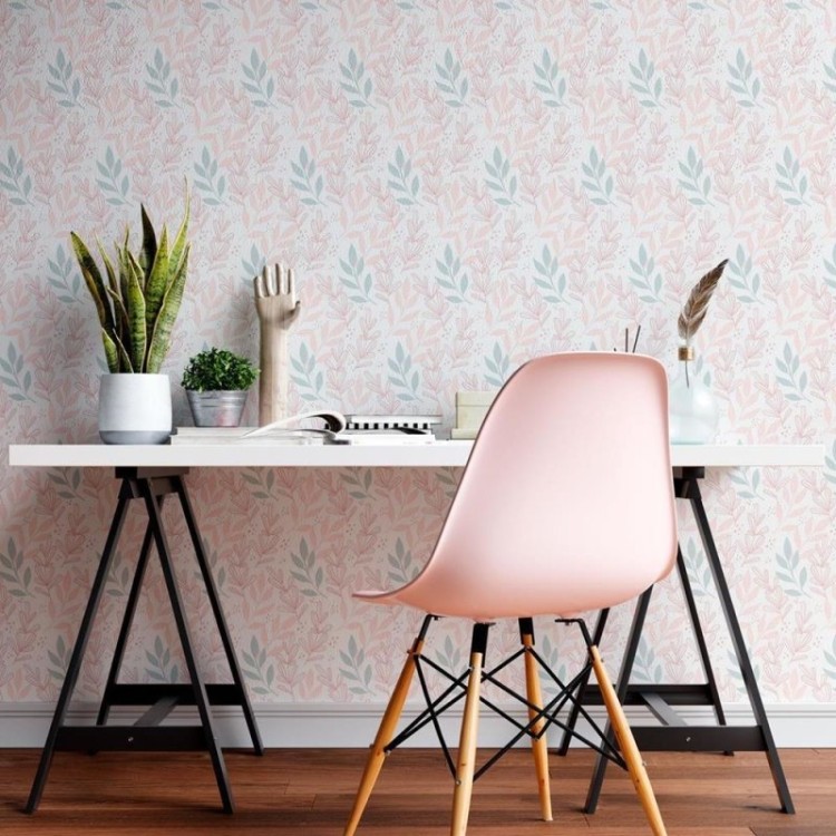 Papel de Parede Adesivo Folhas Azul e Rosa N08069