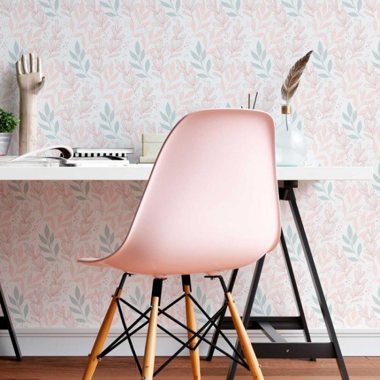 Papel de Parede Adesivo Folhas Azul e Rosa N08069
