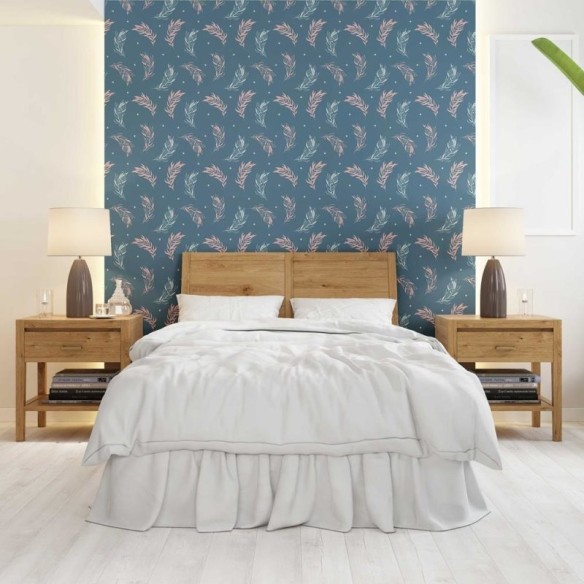 Papel de Parede Adesivo Folhas Azul e Rosa N08070