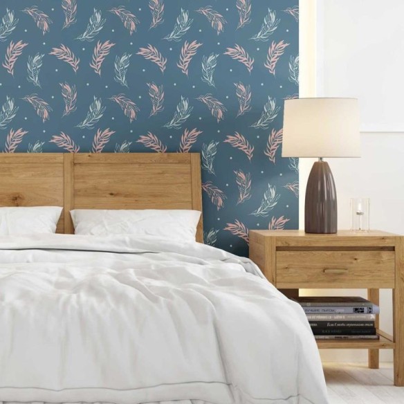 Papel de Parede Adesivo Folhas Azul e Rosa N08070