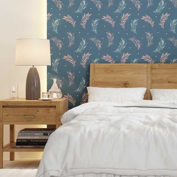 Papel de Parede Adesivo Folhas Azul e Rosa N08070