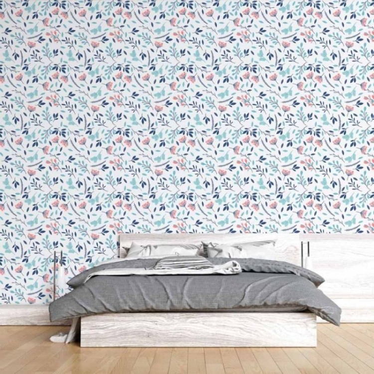 Papel de Parede Adesivo Folhas Azul N015211