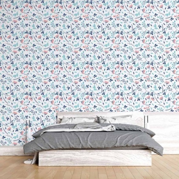 Papel de Parede Adesivo Folhas Azul N015211