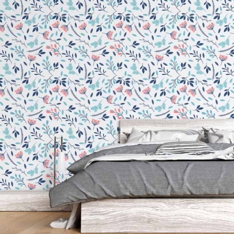 Papel de Parede Adesivo Folhas Azul N015211