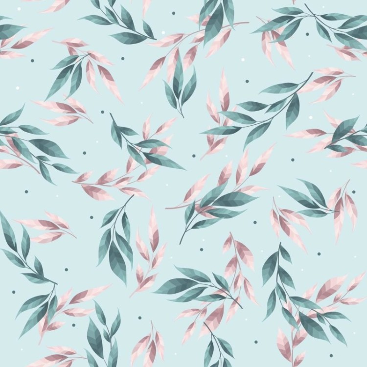 Papel de Parede Adesivo Folhas Azul Rosa e...