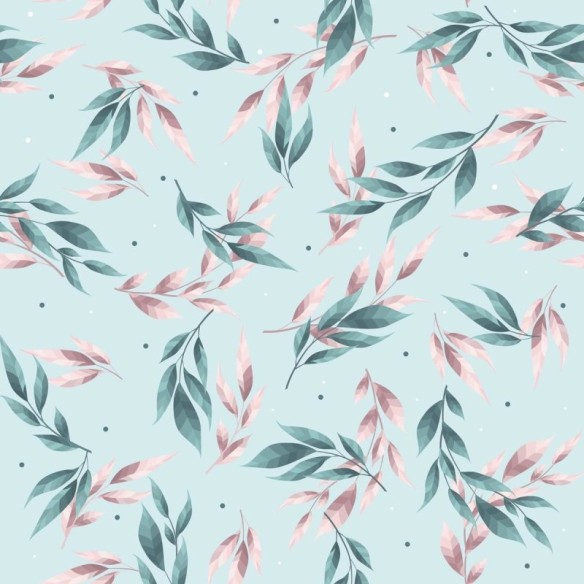 Papel de Parede Adesivo Folhas Azul Rosa e Verde N07107