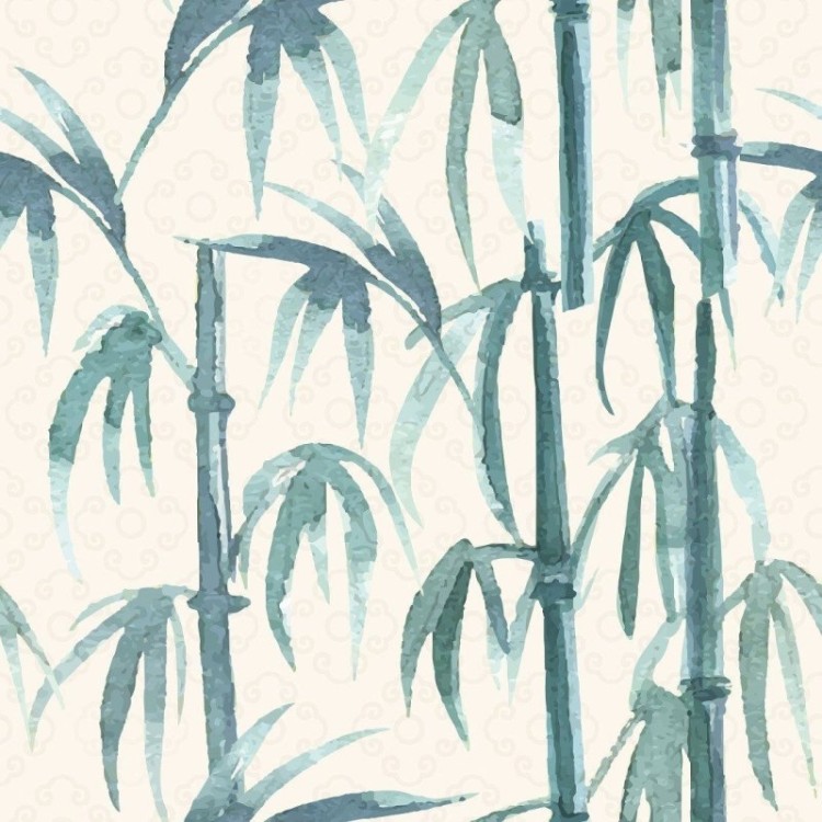 Papel de Parede Adesivo Folhas Bambu Aquarela...