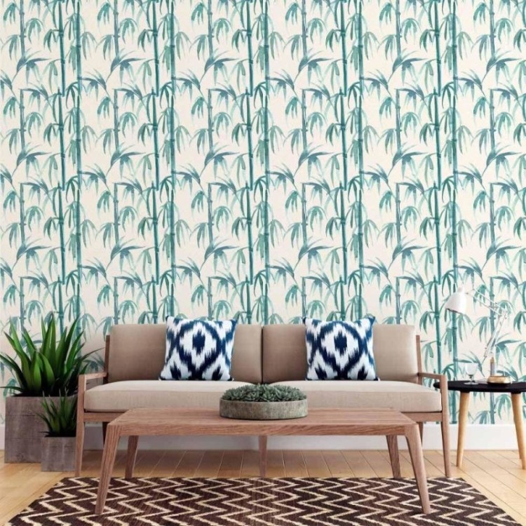 Papel de Parede Adesivo Folhas Bambu Aquarela...
