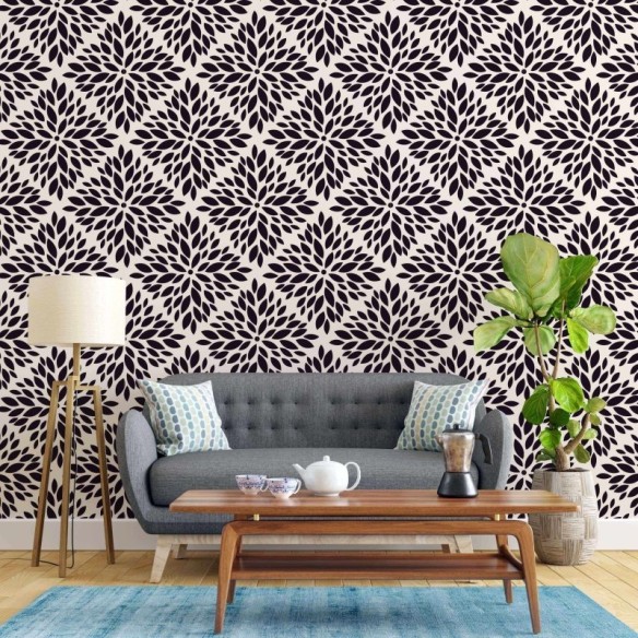 Papel de Parede Adesivo Folhas Branco e Preto 2453400