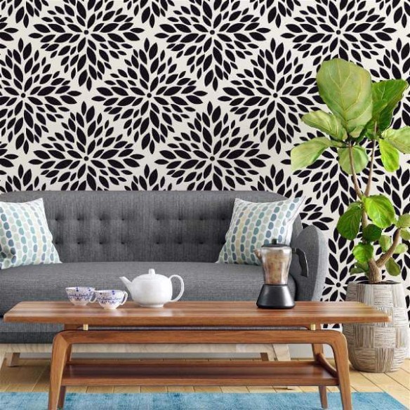 Papel de Parede Adesivo Folhas Branco e Preto 2453400