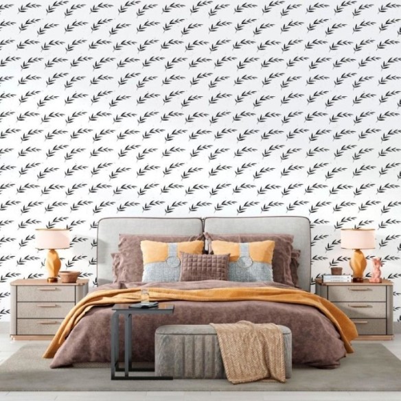Papel de Parede Adesivo Folhas Branco e Preto N012093