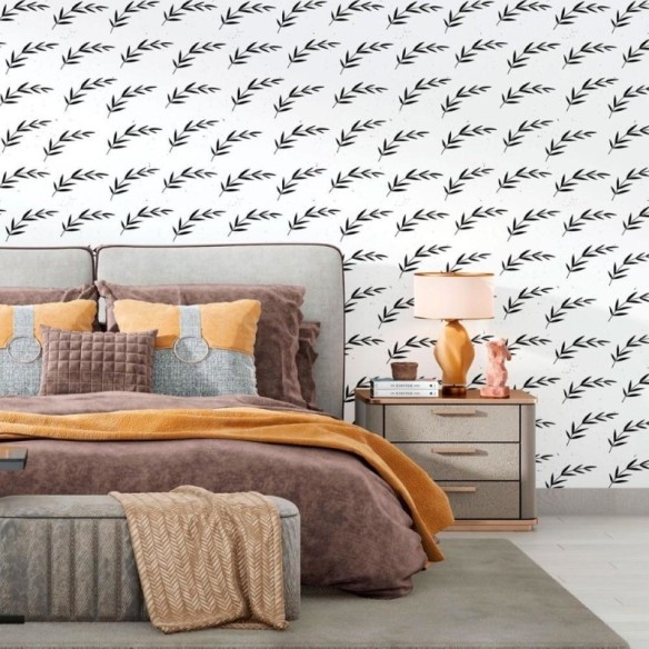 Papel de Parede Adesivo Folhas Branco e Preto N012093