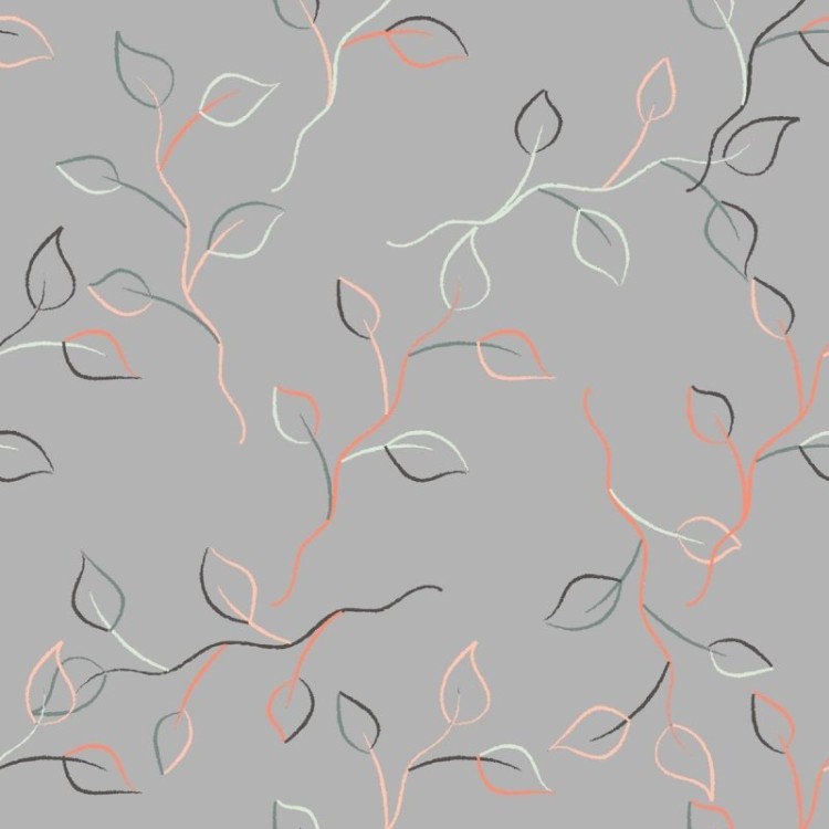 Papel de Parede Adesivo Folhas Cinza N04274