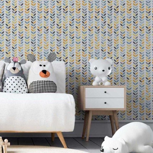 Papel de Parede Adesivo Folhas Coloridas em Listras N05016