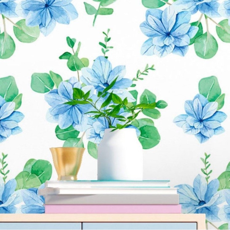 Papel de Parede Adesivo Folhas De Blueberry...