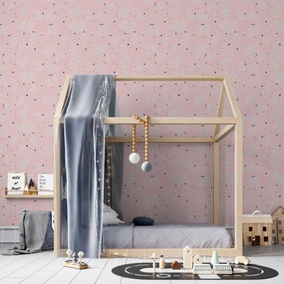Papel de Parede Adesivo Folhas e Bolhas Rosa N05185