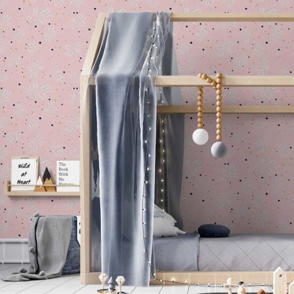 Papel de Parede Adesivo Folhas e Bolhas Rosa N05185