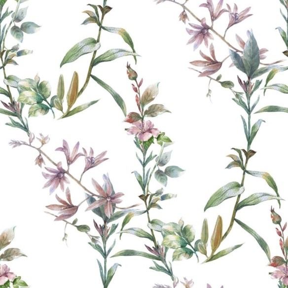 Papel de Parede Adesivo Folhas e Flores em Aquarela N010200