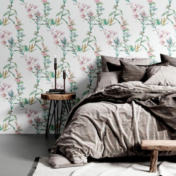 Papel de Parede Adesivo Folhas e Flores em Aquarela N010200
