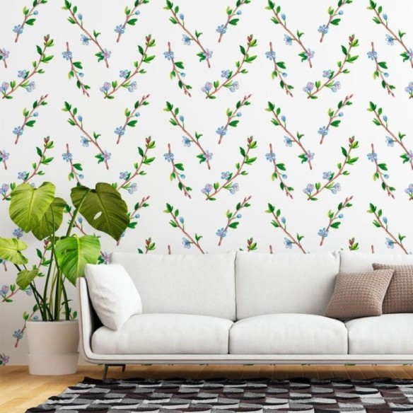 Papel de Parede Adesivo Folhas e Flores N015052