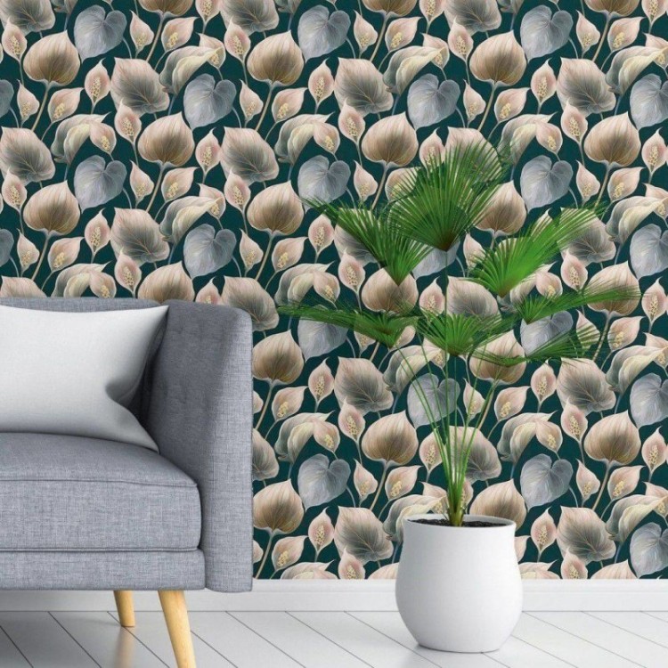 Papel de Parede Adesivo Folhas e Flores...