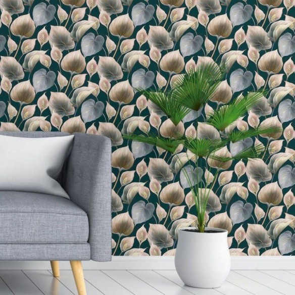 Papel de Parede Adesivo Folhas e Flores Tropicais N018032