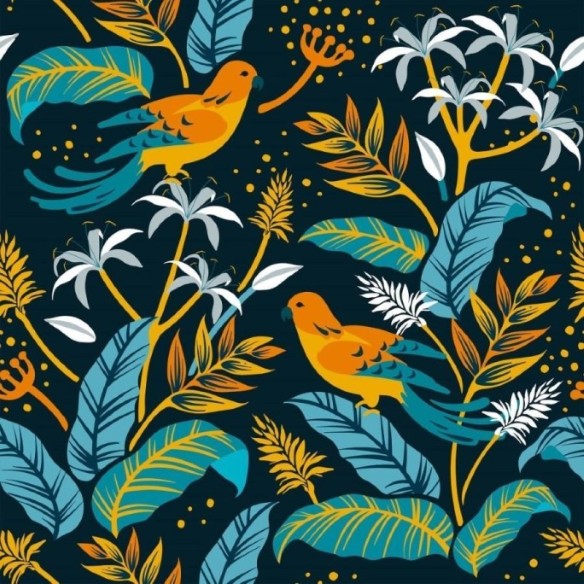 Papel de Parede Adesivo Folhas e Pássaros N013042