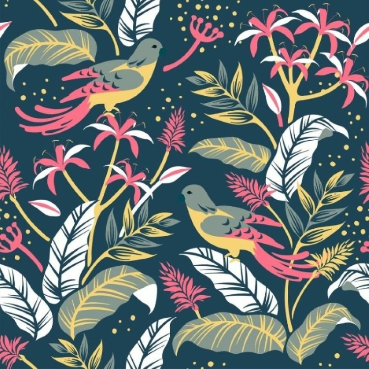 Papel de Parede Adesivo Folhas e Pássaros N013044