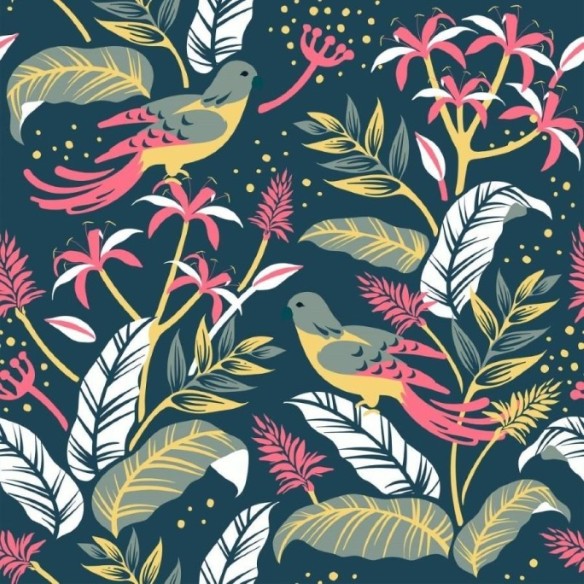 Papel de Parede Adesivo Folhas e Pássaros N013044