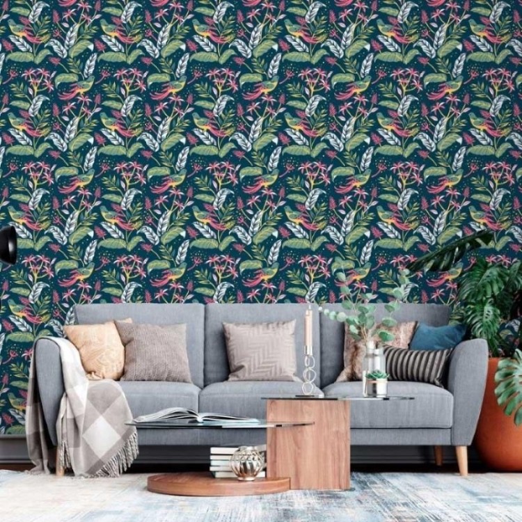 Papel de Parede Adesivo Folhas e Pássaros N013044