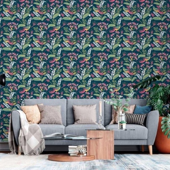 Papel de Parede Adesivo Folhas e Pássaros N013044