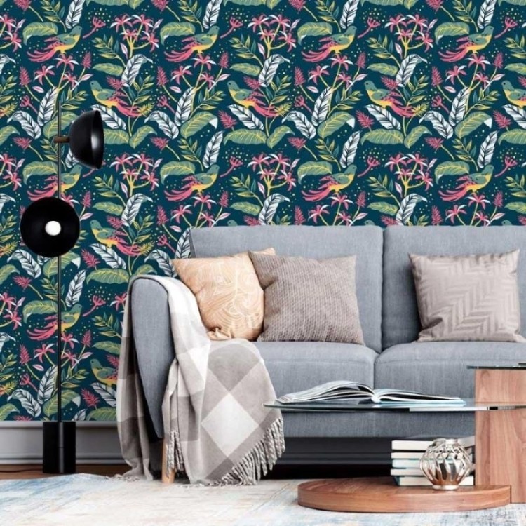 Papel de Parede Adesivo Folhas e Pássaros N013044