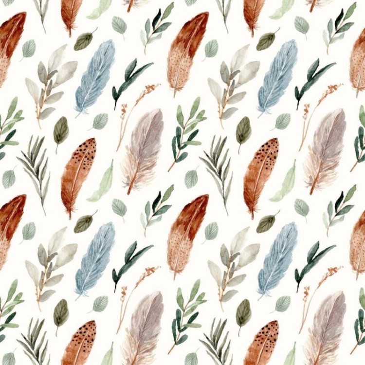 Papel de Parede Adesivo Folhas e Penas Aquarela...