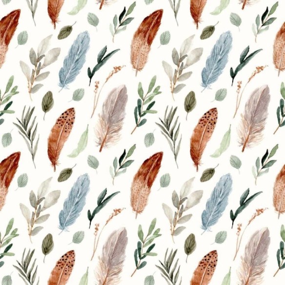 Papel de Parede Adesivo Folhas e Penas Aquarela N05192