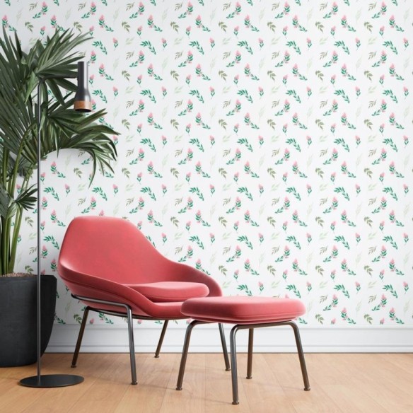 Papel de Parede Adesivo Folhas e Rosas Minimalistas N08052
