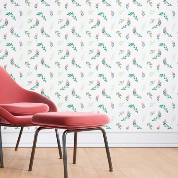Papel de Parede Adesivo Folhas e Rosas Minimalistas N08052
