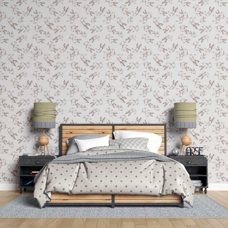 Papel de Parede Adesivo Folhas em Cinza N07077