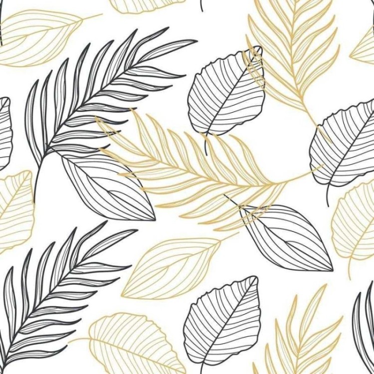 Papel de Parede Adesivo Folhas em Linha Bege e...