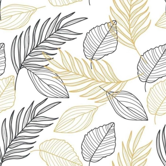 Papel de Parede Adesivo Folhas em Linha Bege e Preto N06214