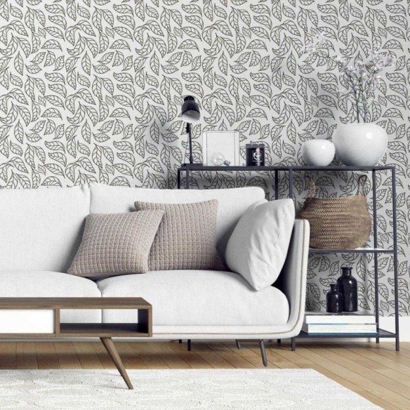 Papel de Parede Adesivo Folhas em Preto e Branco N04263