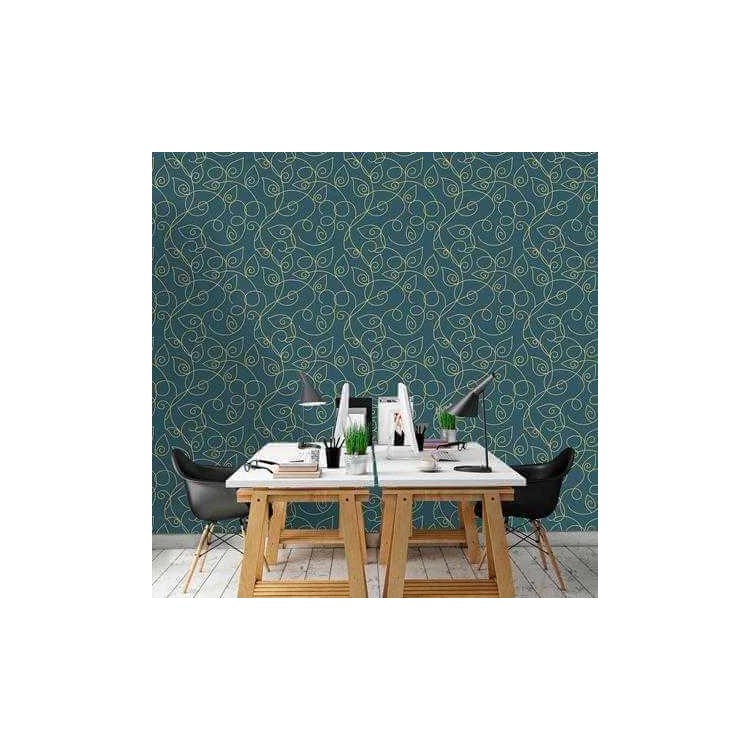 Papel de Parede Adesivo Folhas Linhas Verde 957